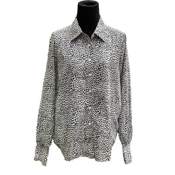 J. Crew Cotton Black & White Long Sleeve Animal Print Button Down Shirt Small - Picture 1 of 5